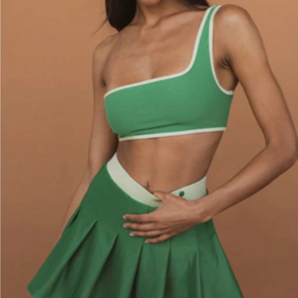 We wore what contrast one shoulder top green / wheat NWT XS